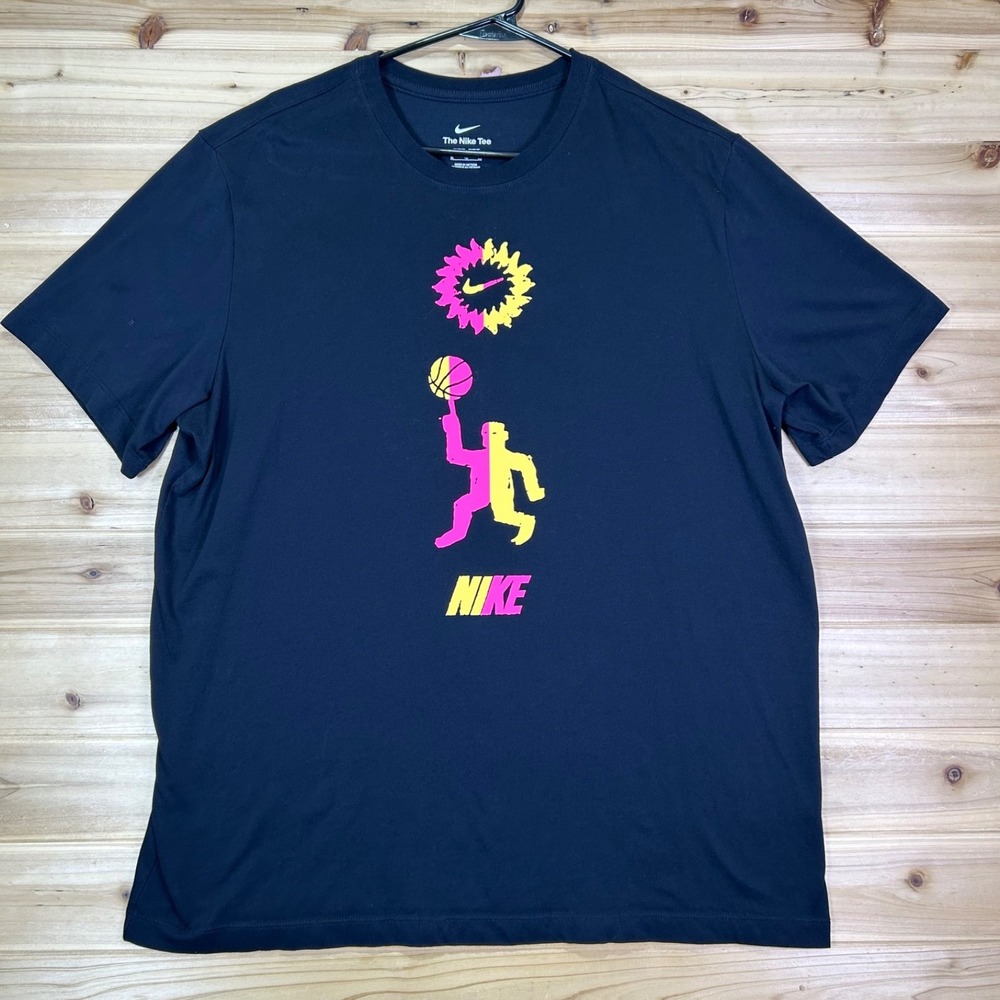 Nike T-Shirt Mens XL Black The Nike Tee Dri-Fit Pink and Yellow Basketball Shirt